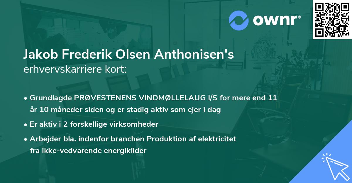 Jakob Frederik Olsen Anthonisen's erhvervskarriere kort