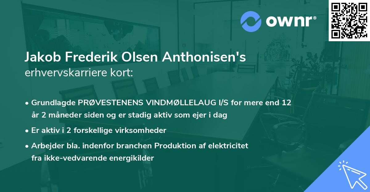Jakob Frederik Olsen Anthonisen's erhvervskarriere kort