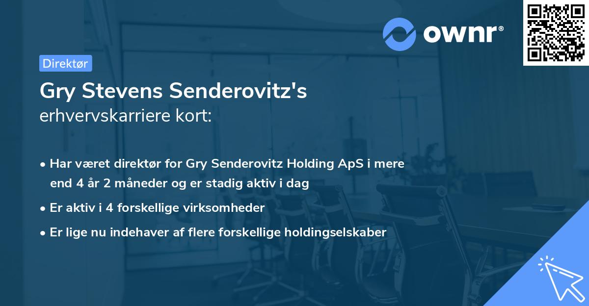 Gry Stevens Senderovitz's erhvervskarriere kort