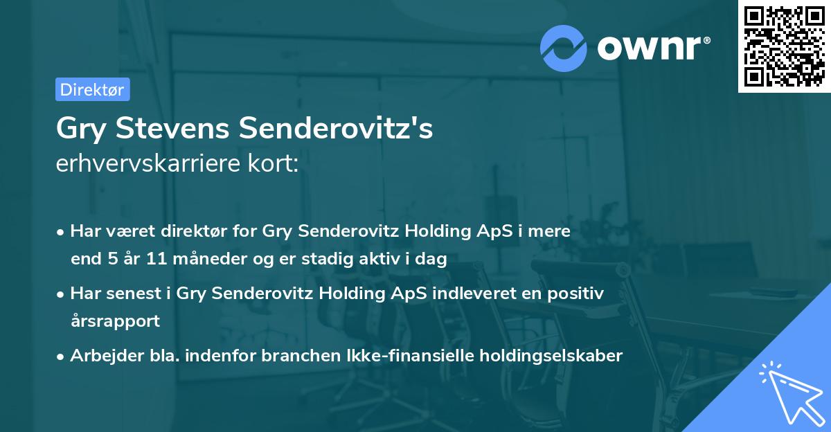 Gry Stevens Senderovitz's erhvervskarriere kort