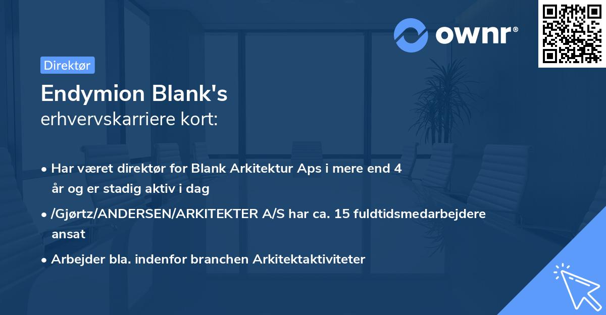 Endymion Blank's erhvervskarriere kort