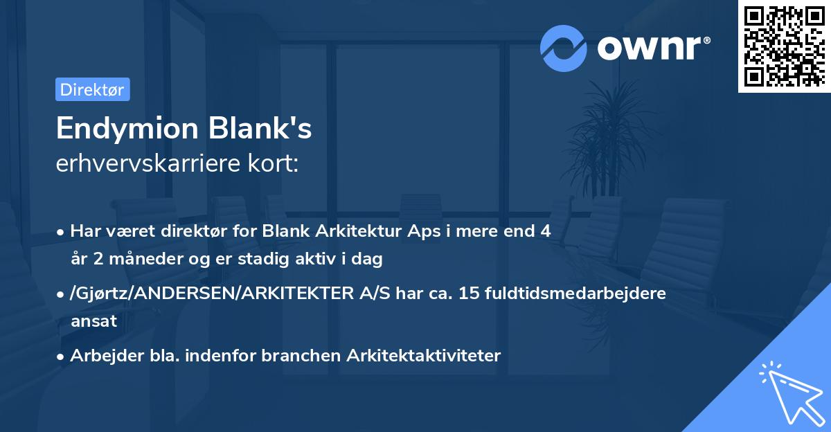 Endymion Blank's erhvervskarriere kort