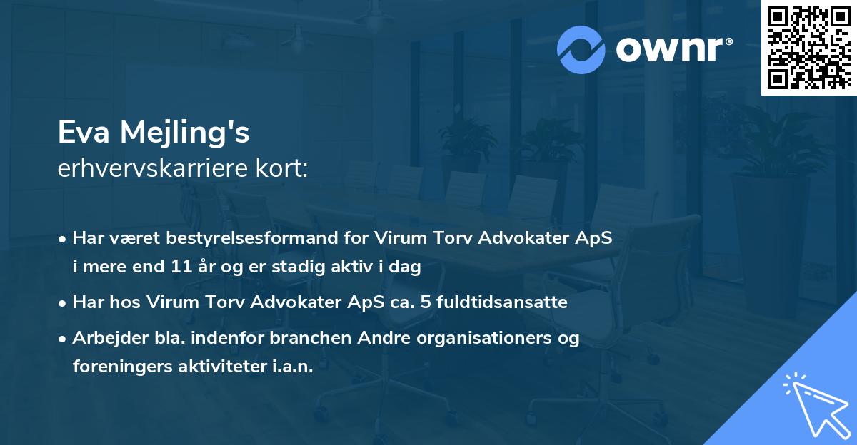 Eva Mejling's erhvervskarriere kort