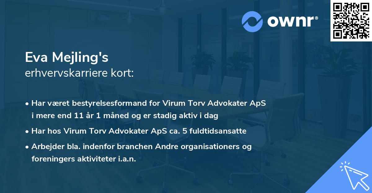Eva Mejling's erhvervskarriere kort