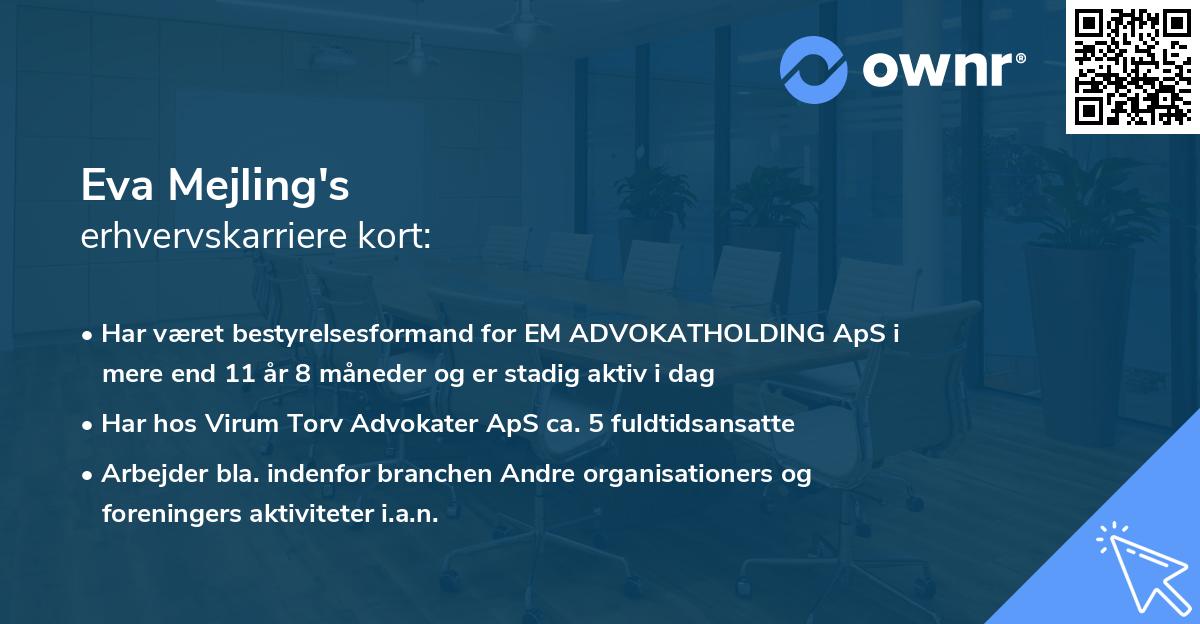 Eva Mejling's erhvervskarriere kort