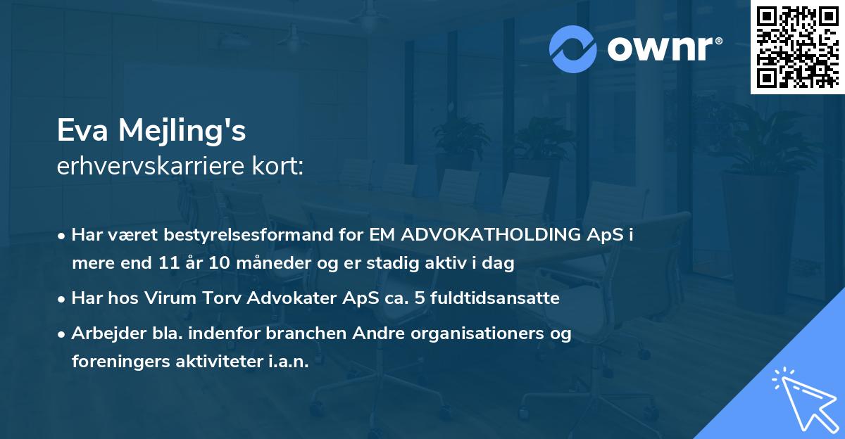 Eva Mejling's erhvervskarriere kort