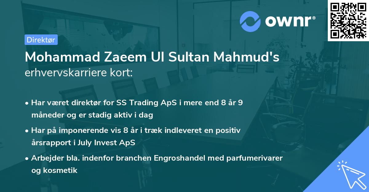 Mohammad Zaeem Ul Sultan Mahmud's erhvervskarriere kort