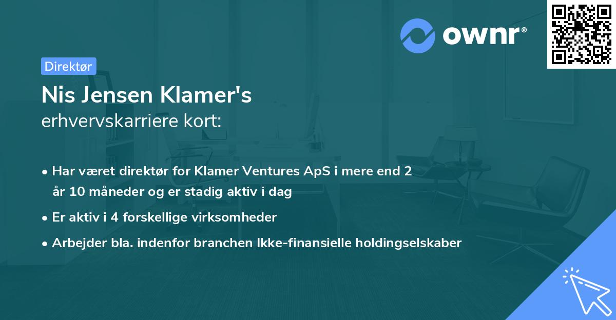 Nis Jensen Klamer's erhvervskarriere kort