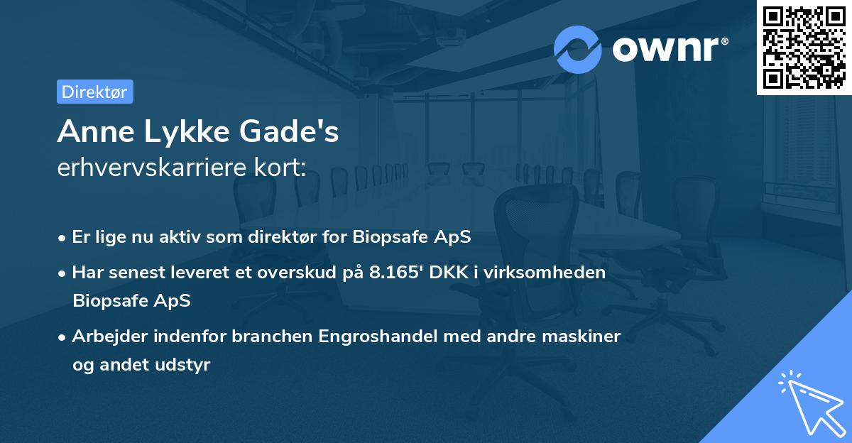 Anne Lykke Gade's erhvervskarriere kort