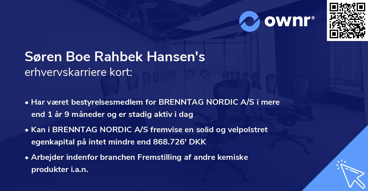 Søren Boe Rahbek Hansen's erhvervskarriere kort