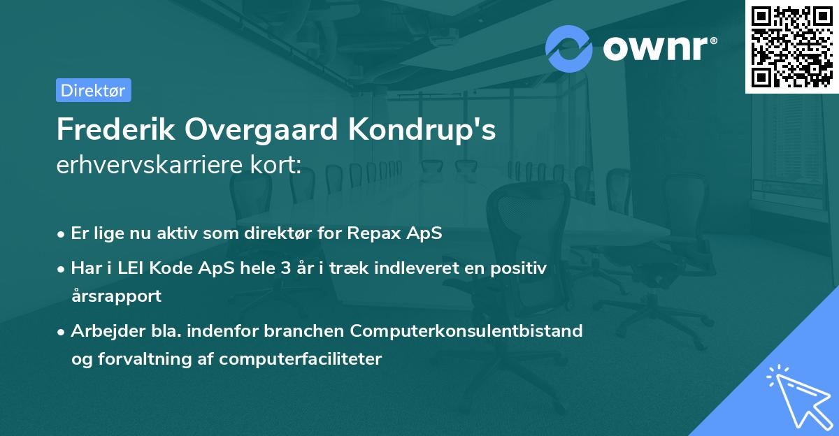 Frederik Overgaard Kondrup's erhvervskarriere kort