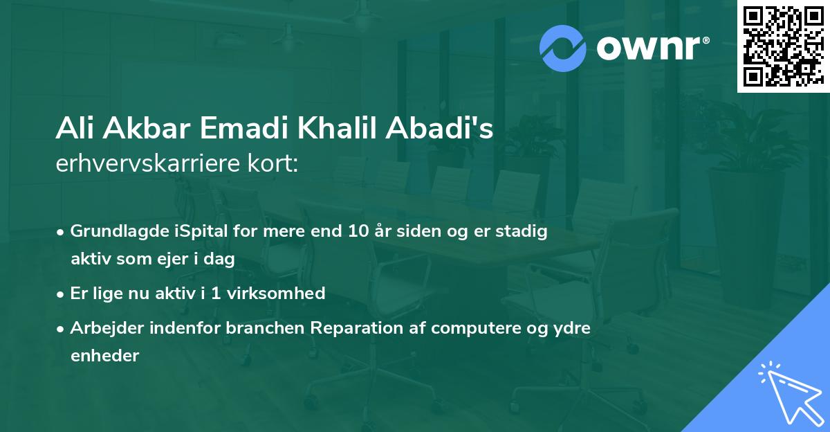 Ali Akbar Emadi Khalil Abadi's erhvervskarriere kort