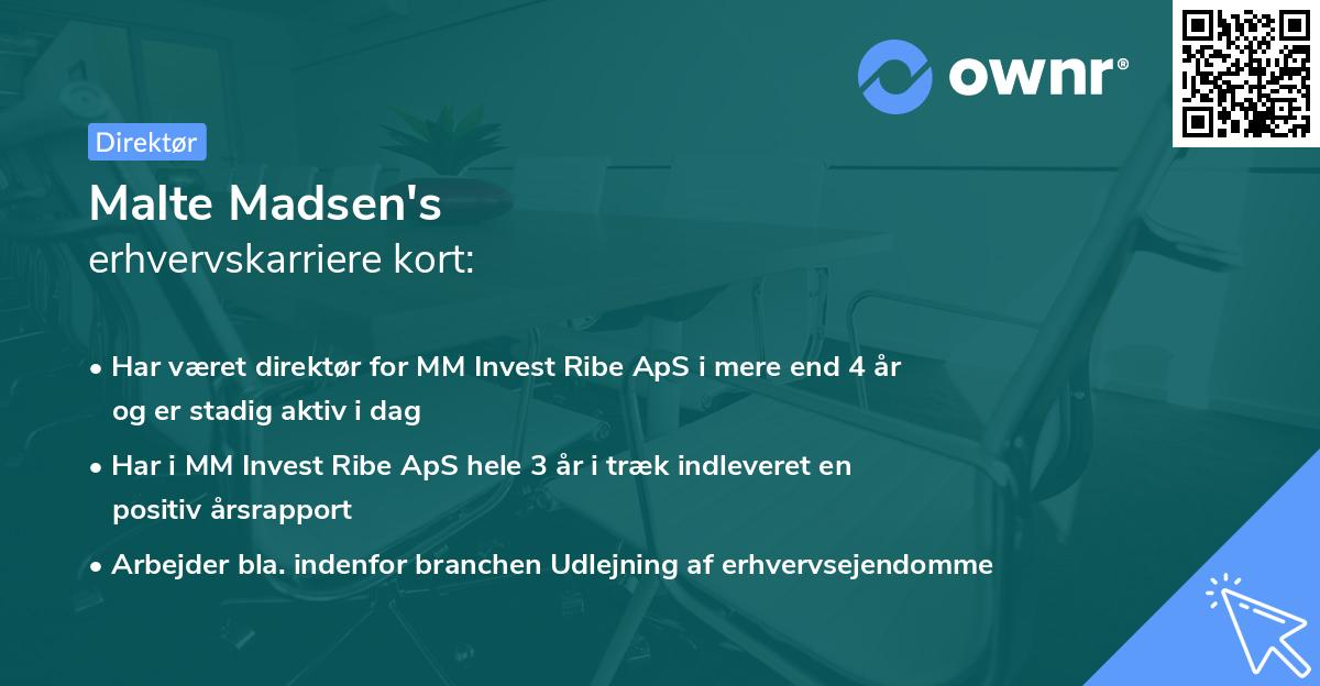 Malte Madsen's erhvervskarriere kort