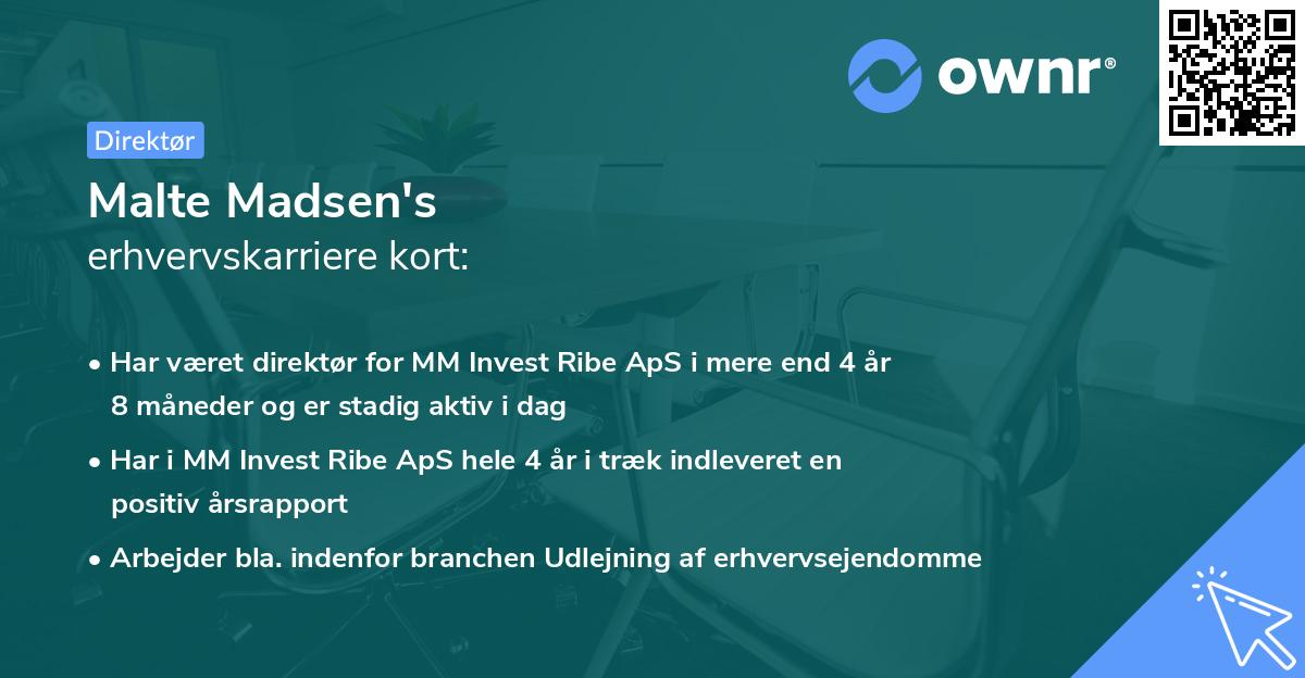 Malte Madsen's erhvervskarriere kort