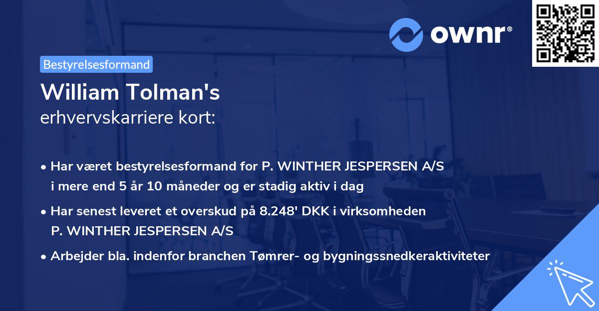 William Tolman's erhvervskarriere kort