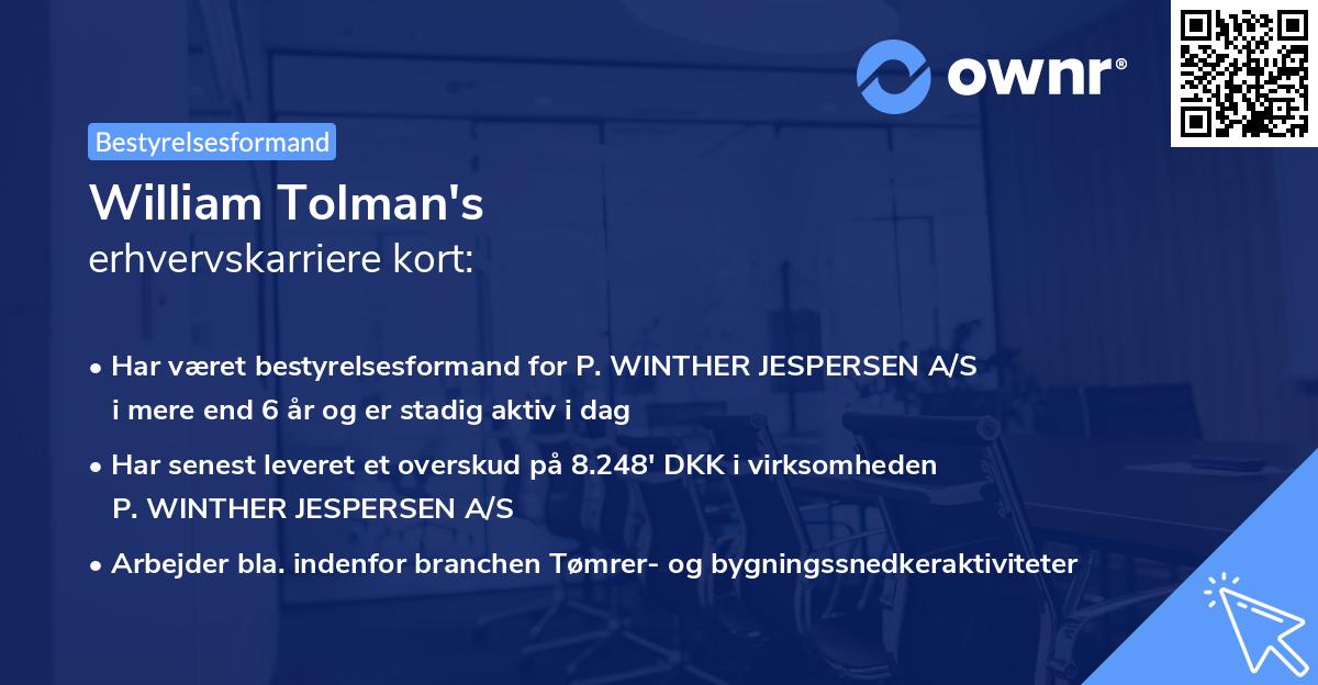 William Tolman's erhvervskarriere kort