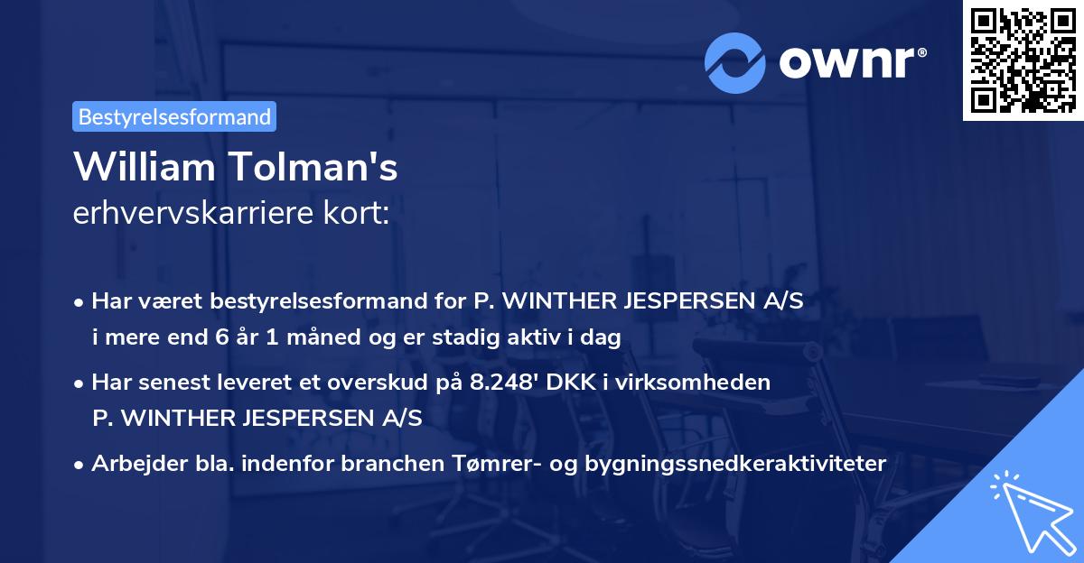 William Tolman's erhvervskarriere kort