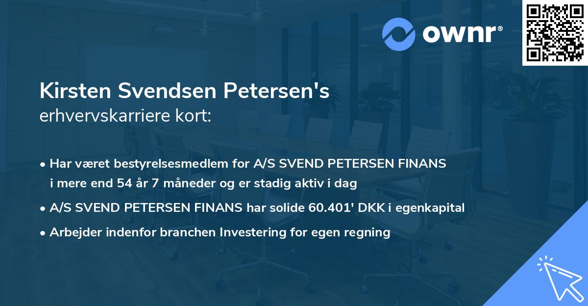 Kirsten Svendsen Petersen's erhvervskarriere kort
