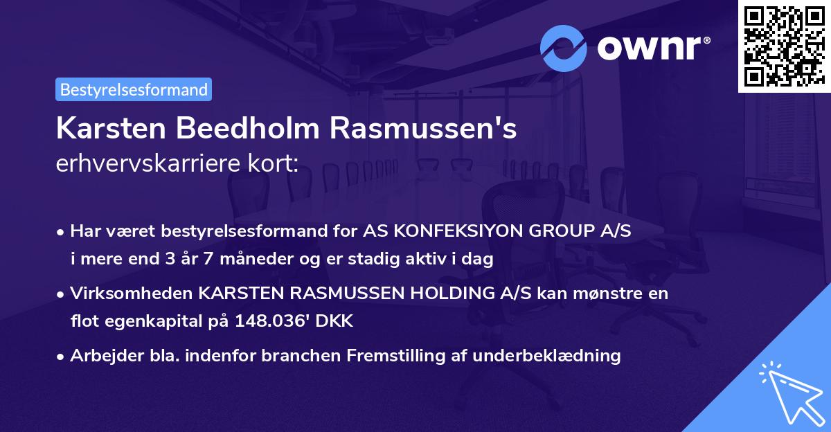 Karsten Beedholm Rasmussen's erhvervskarriere kort