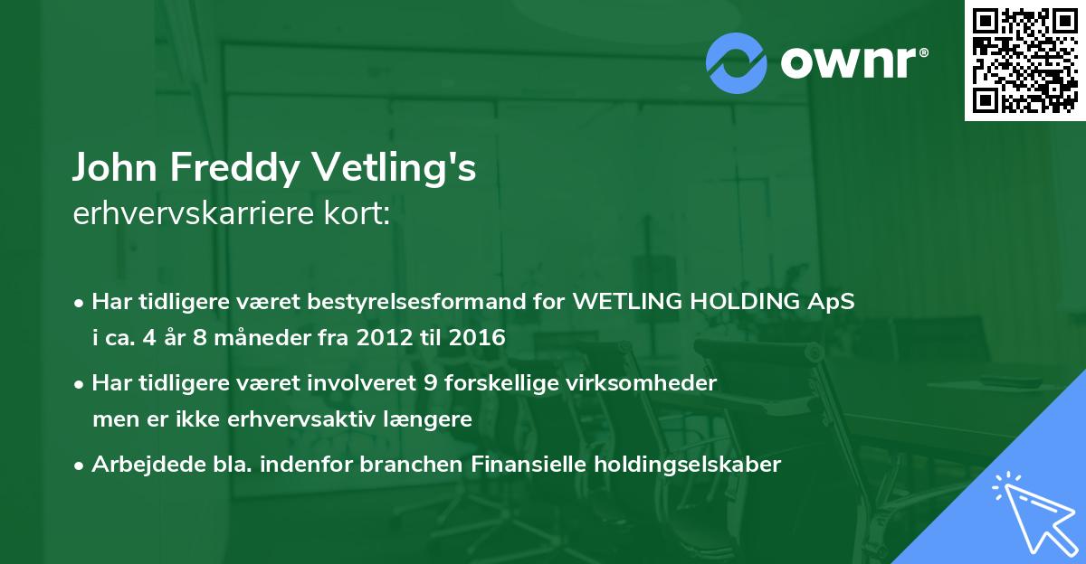 John Freddy Vetling's erhvervskarriere kort
