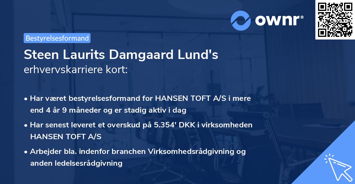 Steen Laurits Damgaard Lund's erhvervskarriere kort