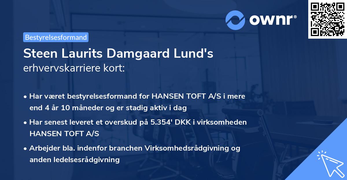 Steen Laurits Damgaard Lund's erhvervskarriere kort