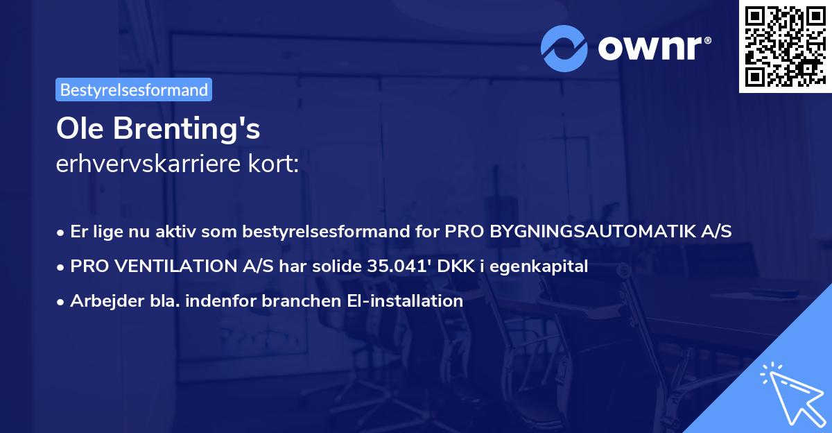 Ole Brenting's erhvervskarriere kort