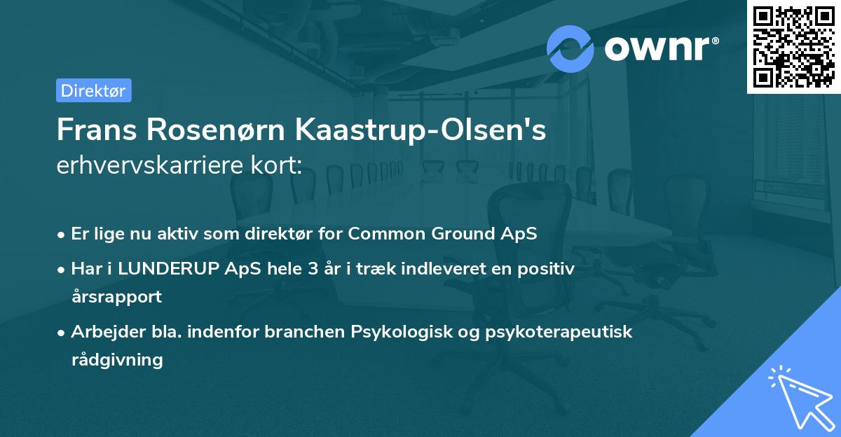 Frans Rosenørn Kaastrup-Olsen's erhvervskarriere kort