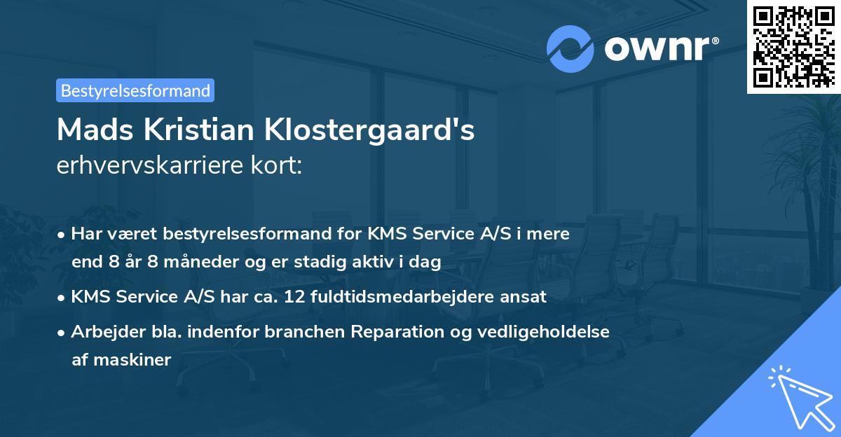 Mads Kristian Klostergaard's erhvervskarriere kort