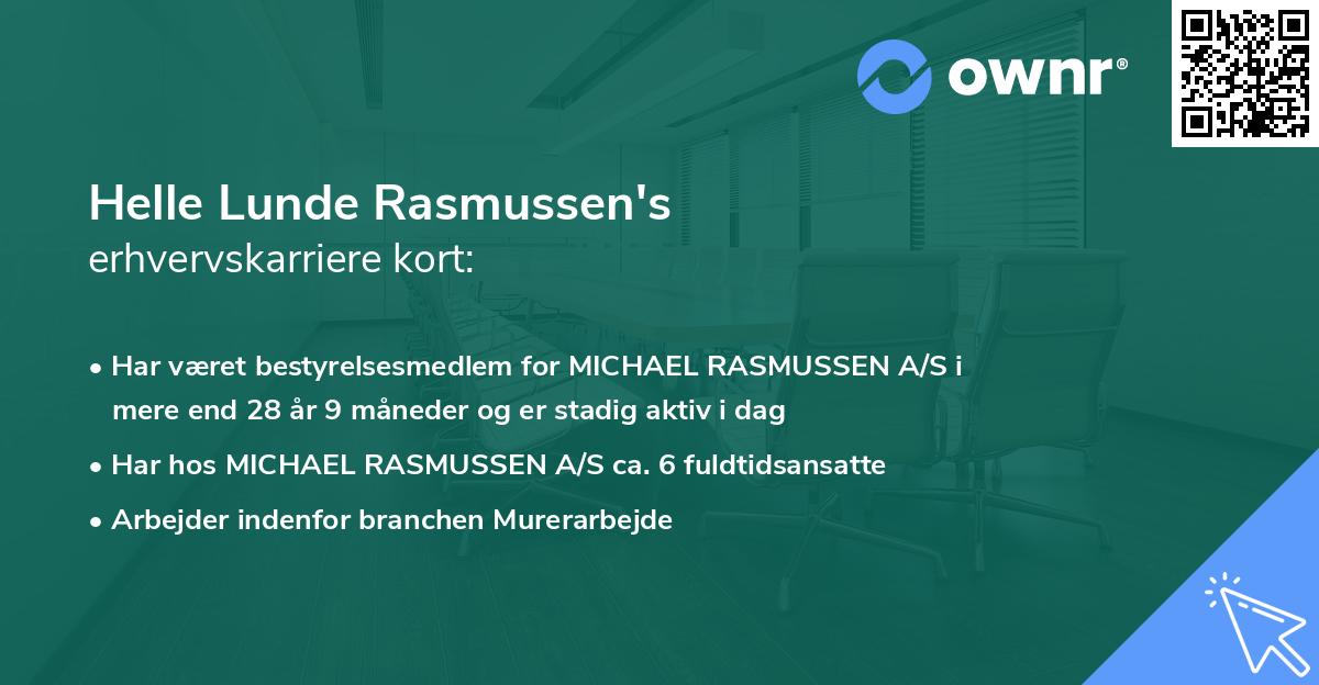 Helle Lunde Rasmussen's erhvervskarriere kort