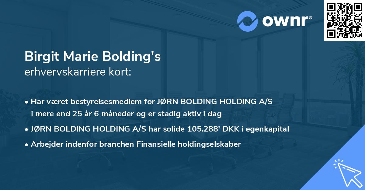 Birgit Marie Bolding's erhvervskarriere kort