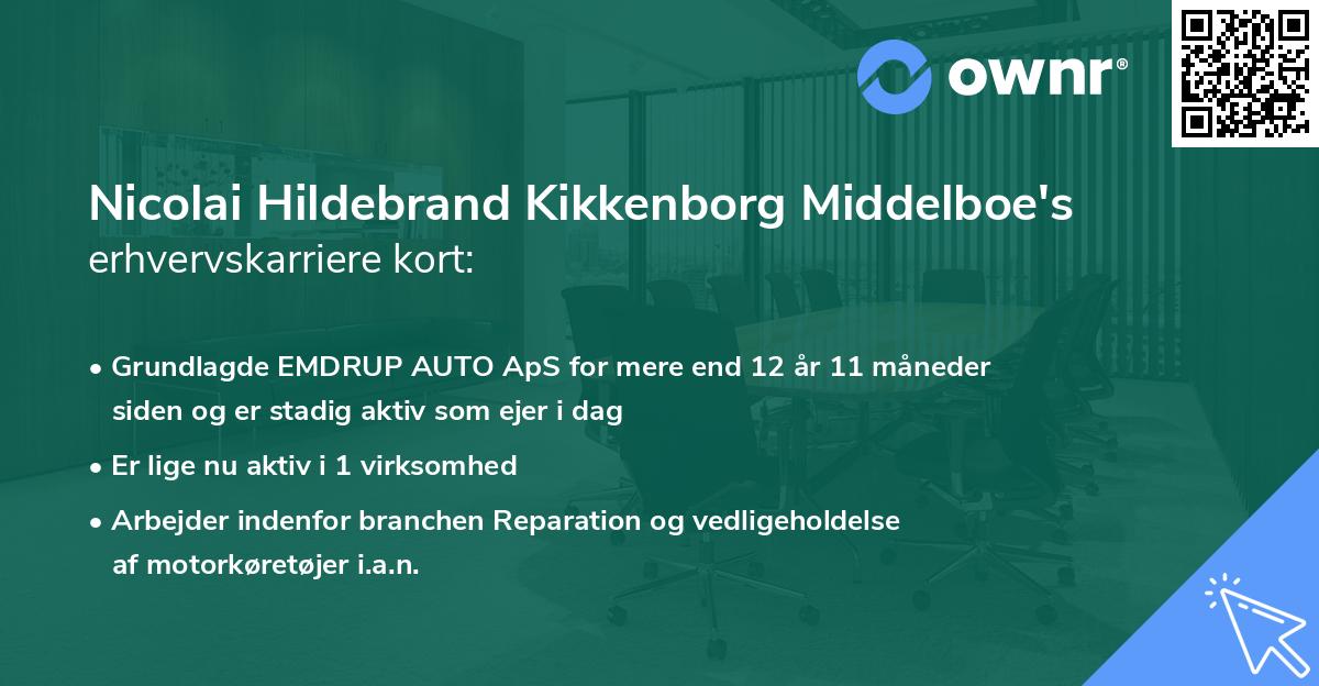 Nicolai Hildebrand Kikkenborg Middelboe's erhvervskarriere kort