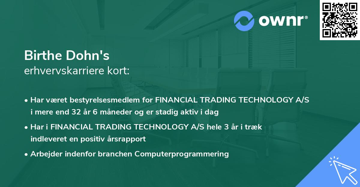 Birthe Dohn's erhvervskarriere kort