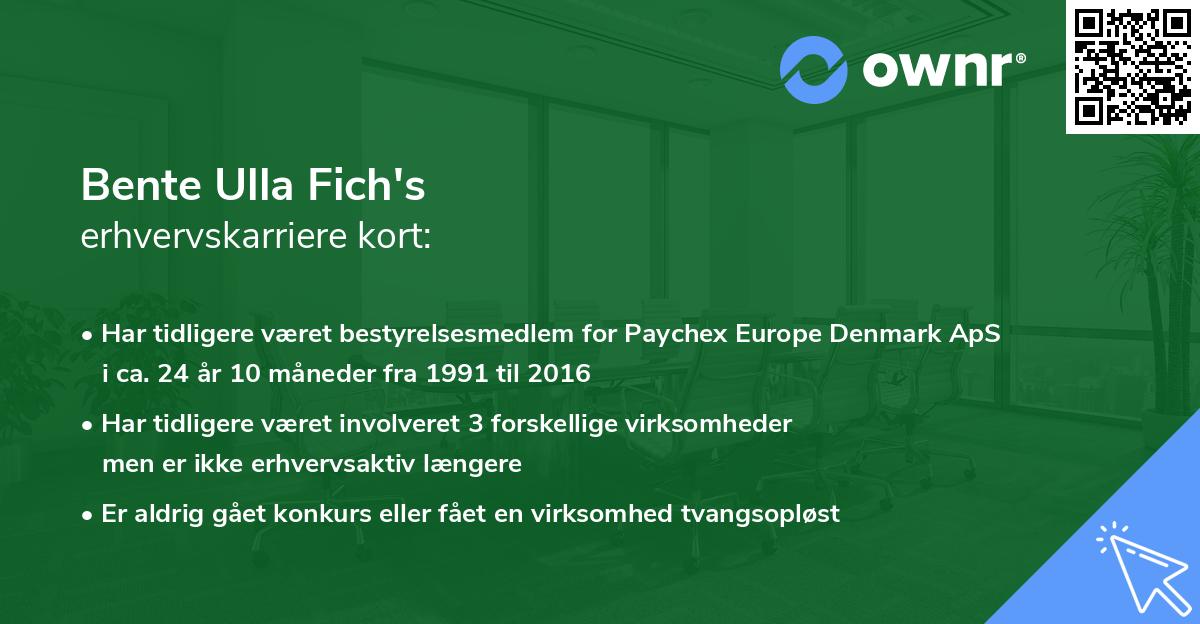 Bente Ulla Fich's erhvervskarriere kort