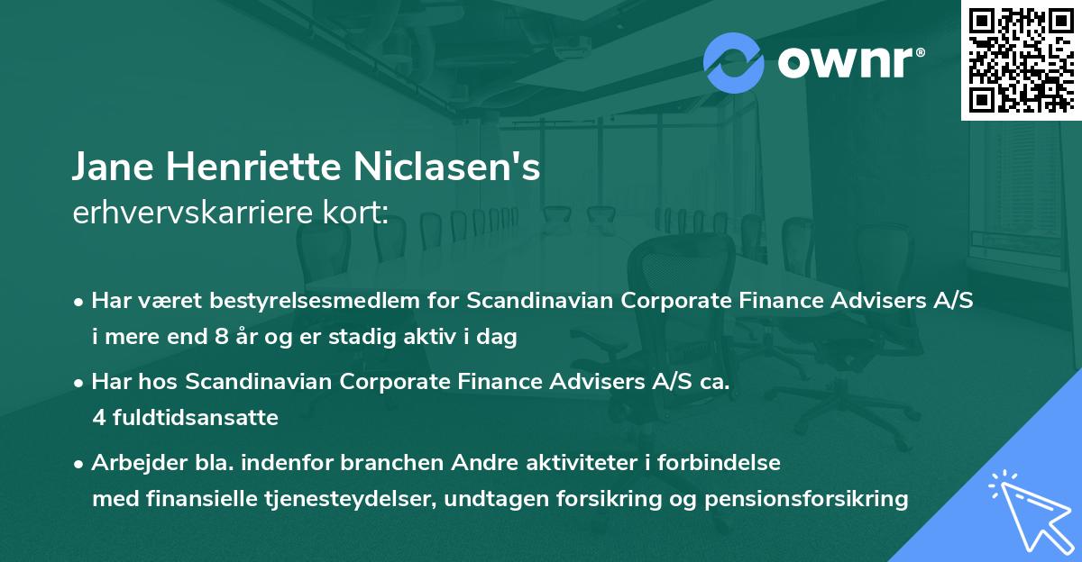 Jane Henriette Niclasen's erhvervskarriere kort