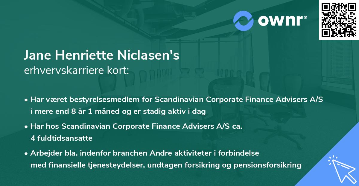 Jane Henriette Niclasen's erhvervskarriere kort