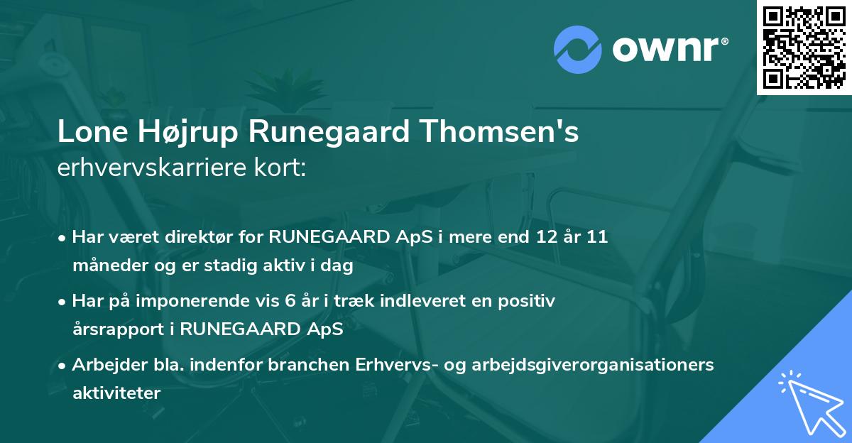 Lone Højrup Runegaard Thomsen's erhvervskarriere kort