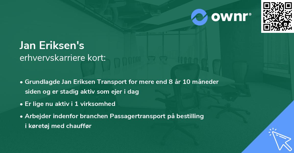 Jan Eriksen's erhvervskarriere kort