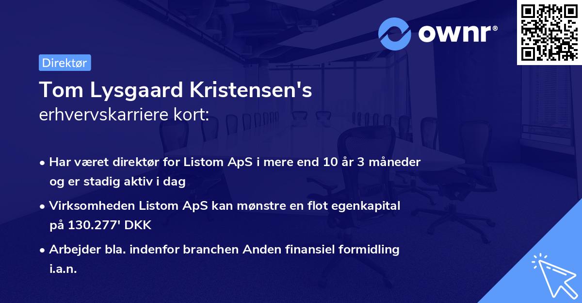 Tom Lysgaard Kristensen's erhvervskarriere kort