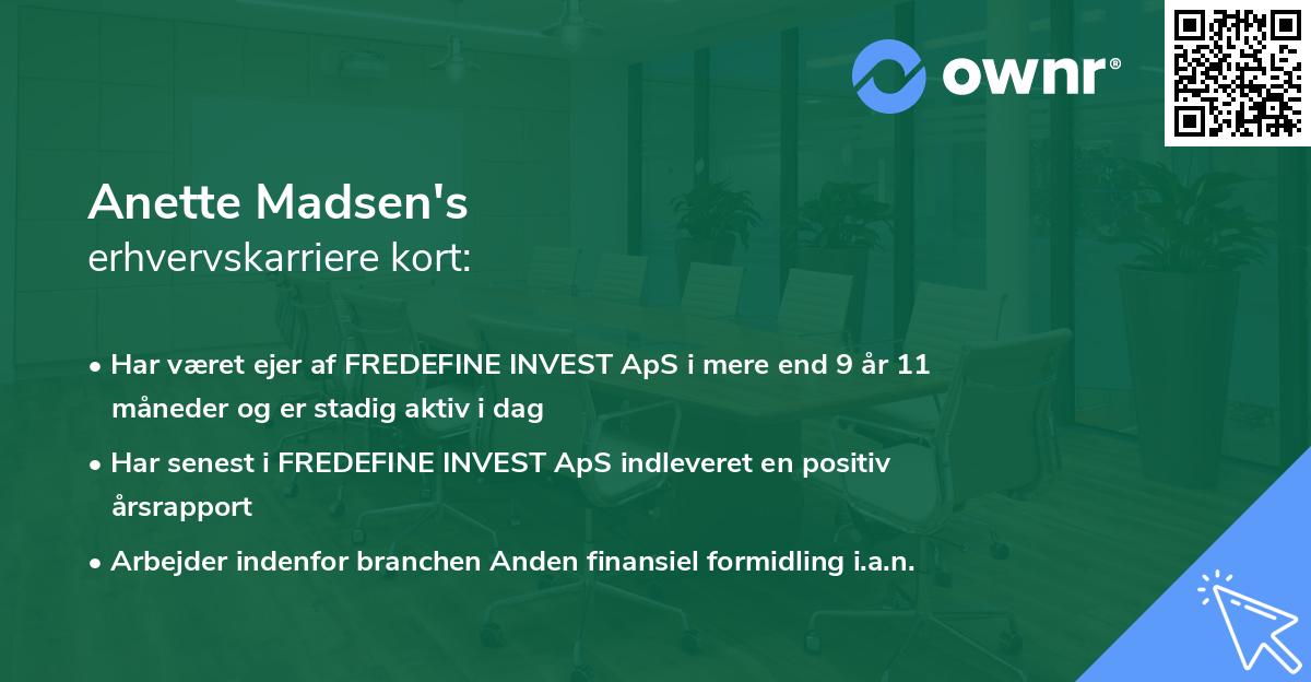 Anette Madsen's erhvervskarriere kort