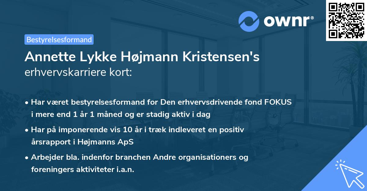 Annette Lykke Højmann Kristensen's erhvervskarriere kort