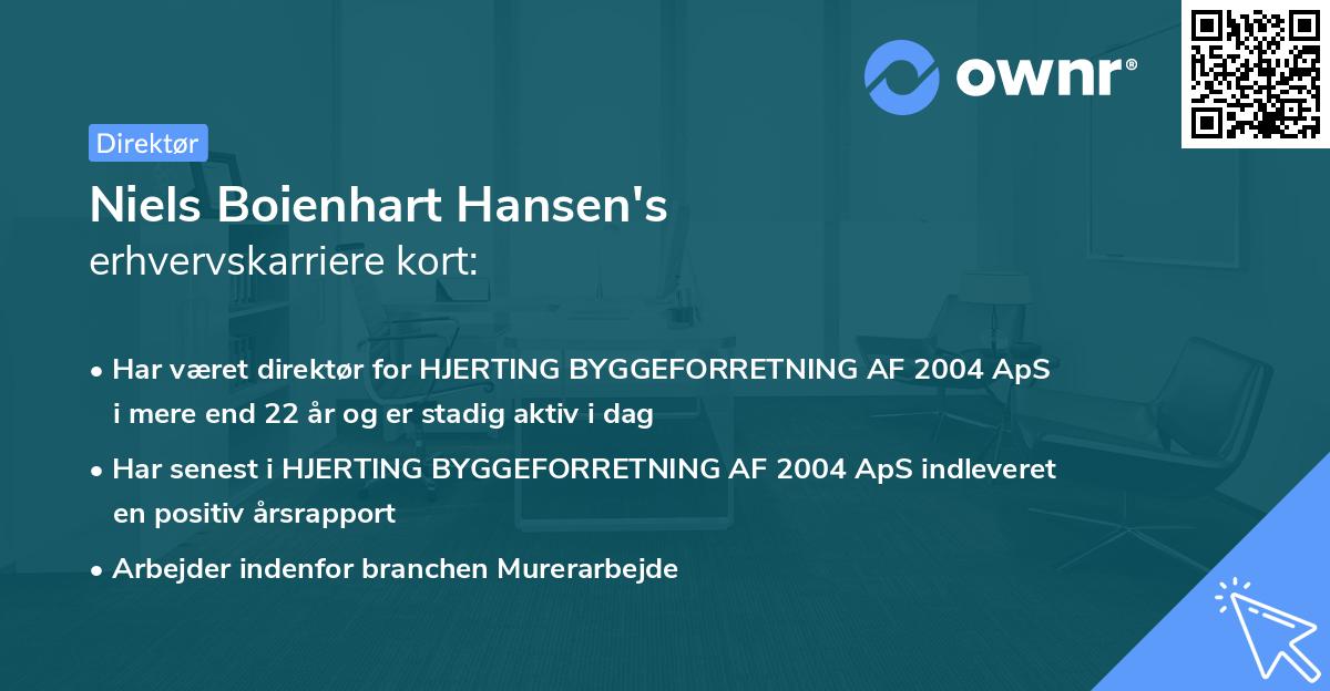 Niels Boienhart Hansen's erhvervskarriere kort