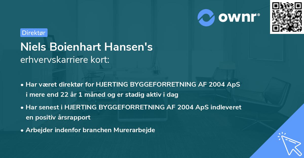 Niels Boienhart Hansen's erhvervskarriere kort