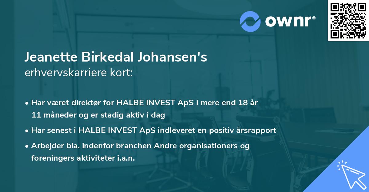Jeanette Birkedal Johansen's erhvervskarriere kort