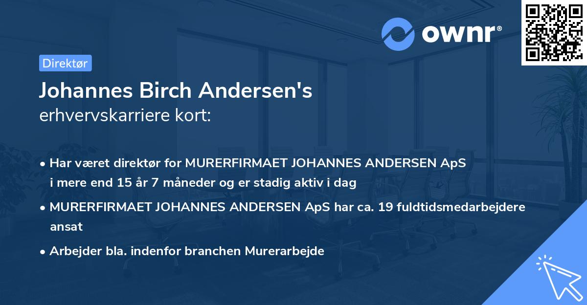 Johannes Birch Andersen's erhvervskarriere kort
