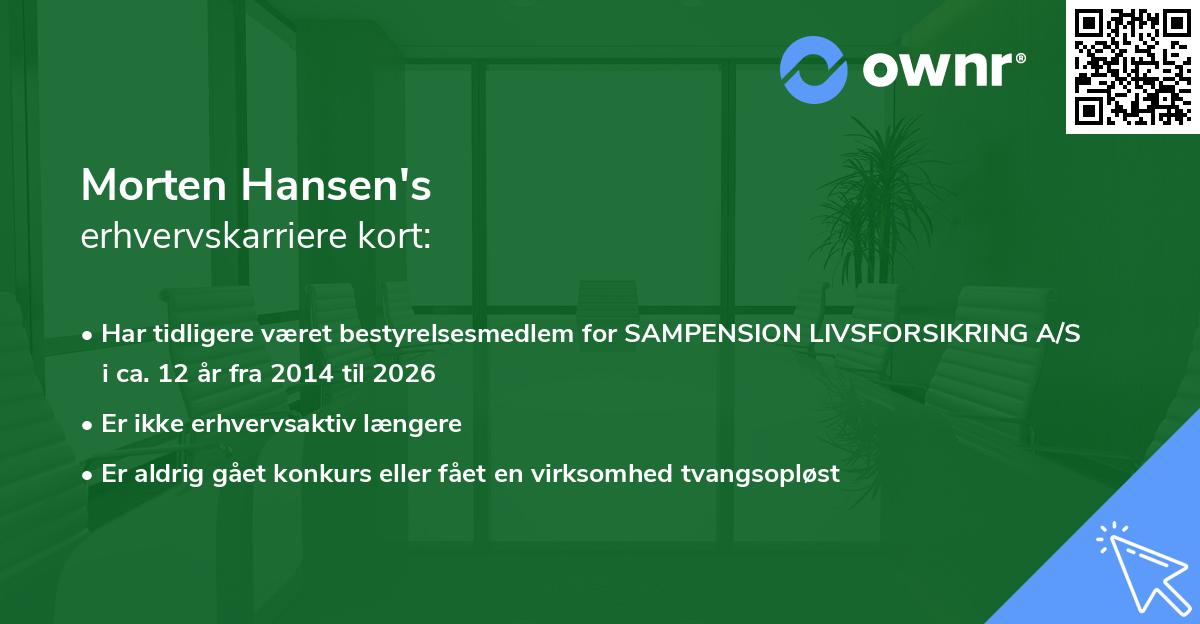 Morten Hansen's erhvervskarriere kort