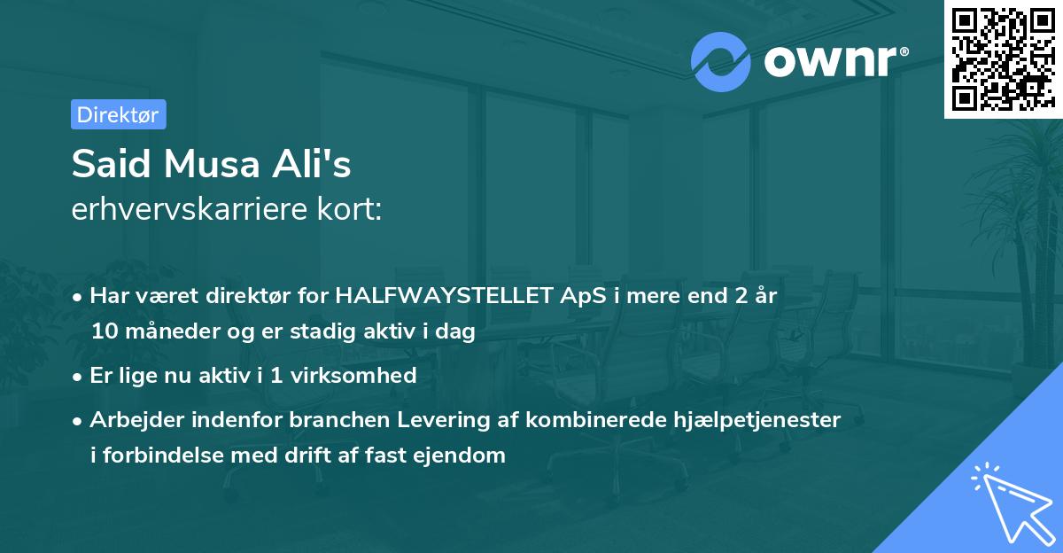 Said Musa Ali's erhvervskarriere kort