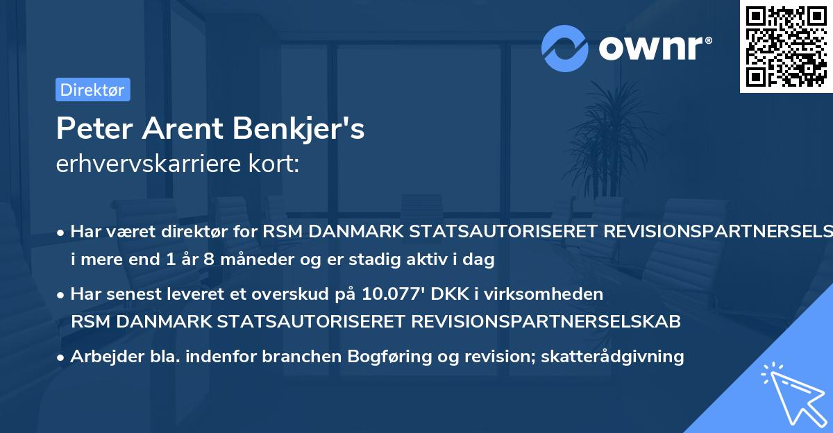 Peter Arent Benkjer's erhvervskarriere kort