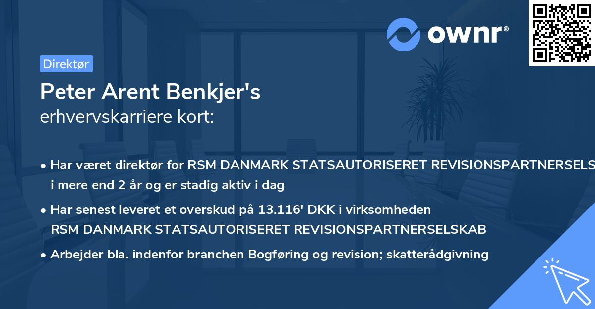 Peter Arent Benkjer's erhvervskarriere kort