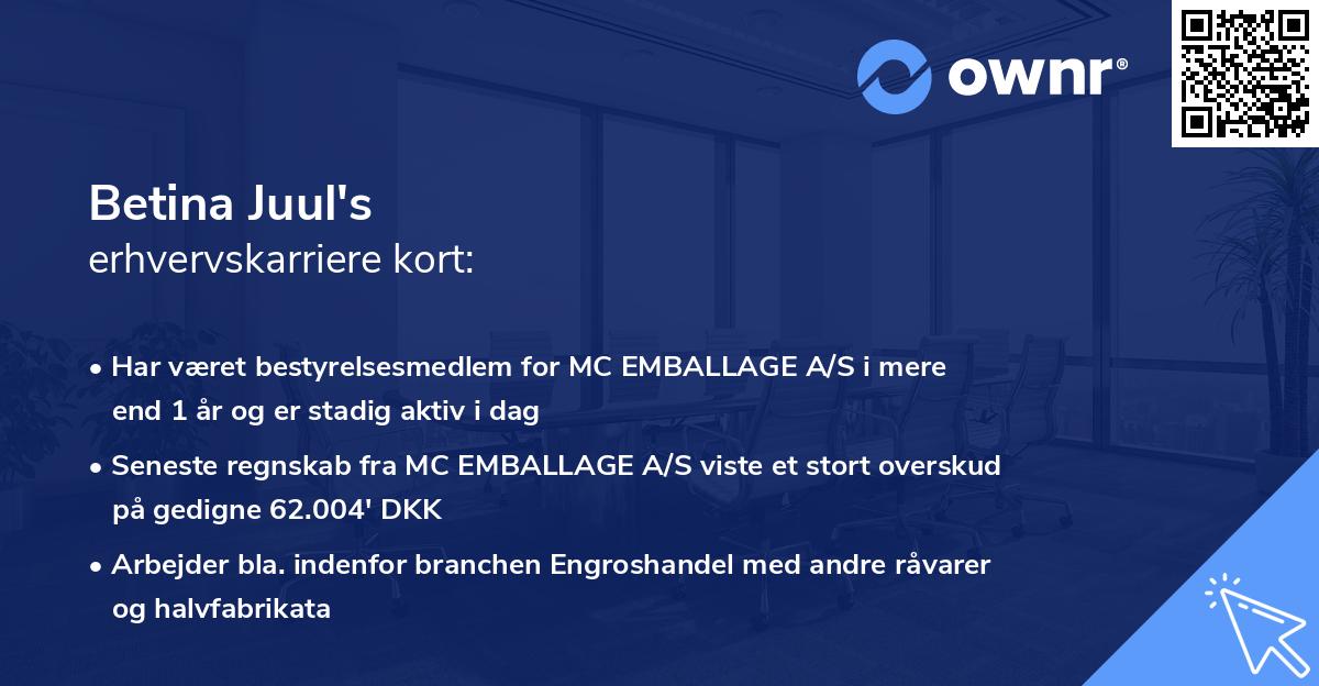 Betina Juul's erhvervskarriere kort